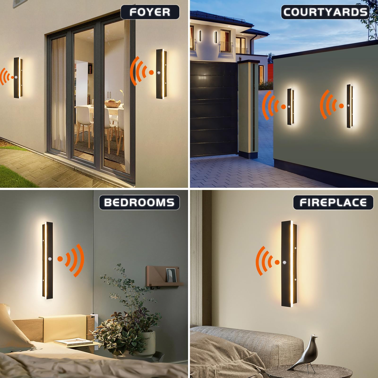 Wandbeleuchtung mit Bewegungsmelder LED Wasserdicht IP65 Lang Modern Schwarz Aussenleuchten Wandleuchte Innen Aussen Wohnzimmer Schlafzimmer Terrassen GeschäFte (Neutrales Licht,60CM)