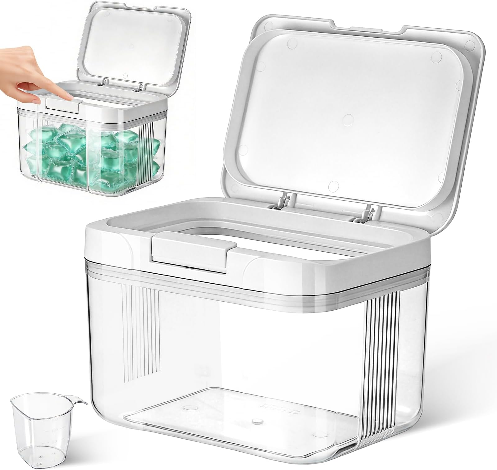 Laundry Pods Container with Press-and-Pop Lid, Detergent/Powder/Capsule/Pot/Washing Tablets Storage Holder for Laundry Room, Bathroom, Kitchen Organisation (2.9L)