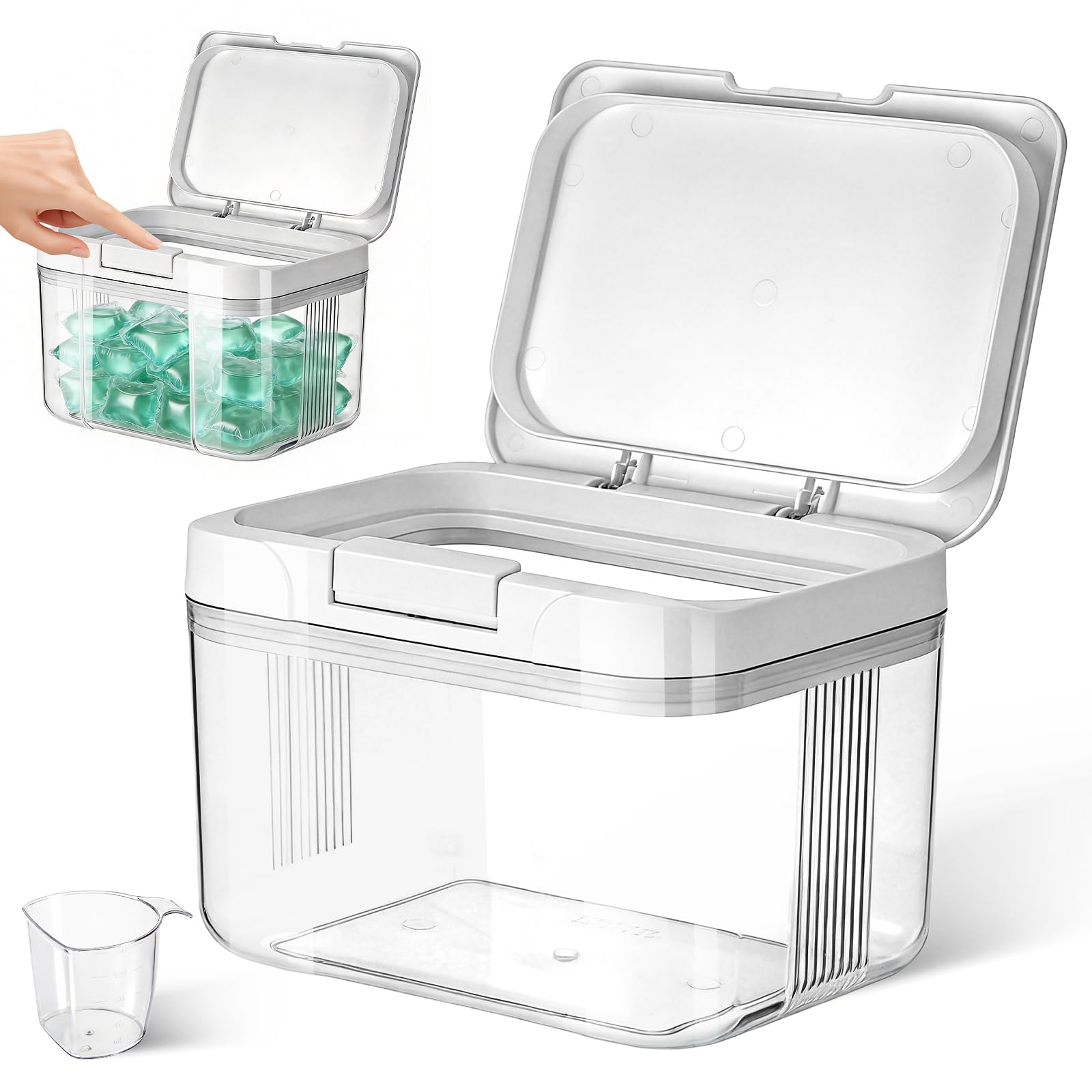 Yimomoyi Laundry Pods Container with Press-and-Pop Lid, Detergent/Powder/Capsule/Pot/Washing Tablets Storage Holder for Laundry Room, Bathroom, Kitchen Organisation (2.9L)