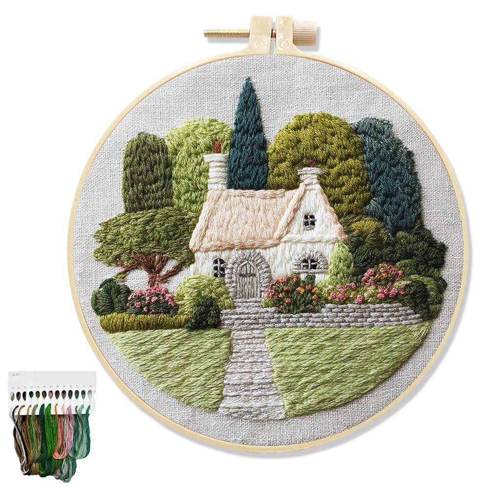 Spiritzohic Embroidery Kit, DIY Embroidery Starter Kit Punch Needle Kit with Flower Pattern Design Complete Embroidery Starter Kit with Patterns Threads and Needles Ideal for Relaxation and Crafting