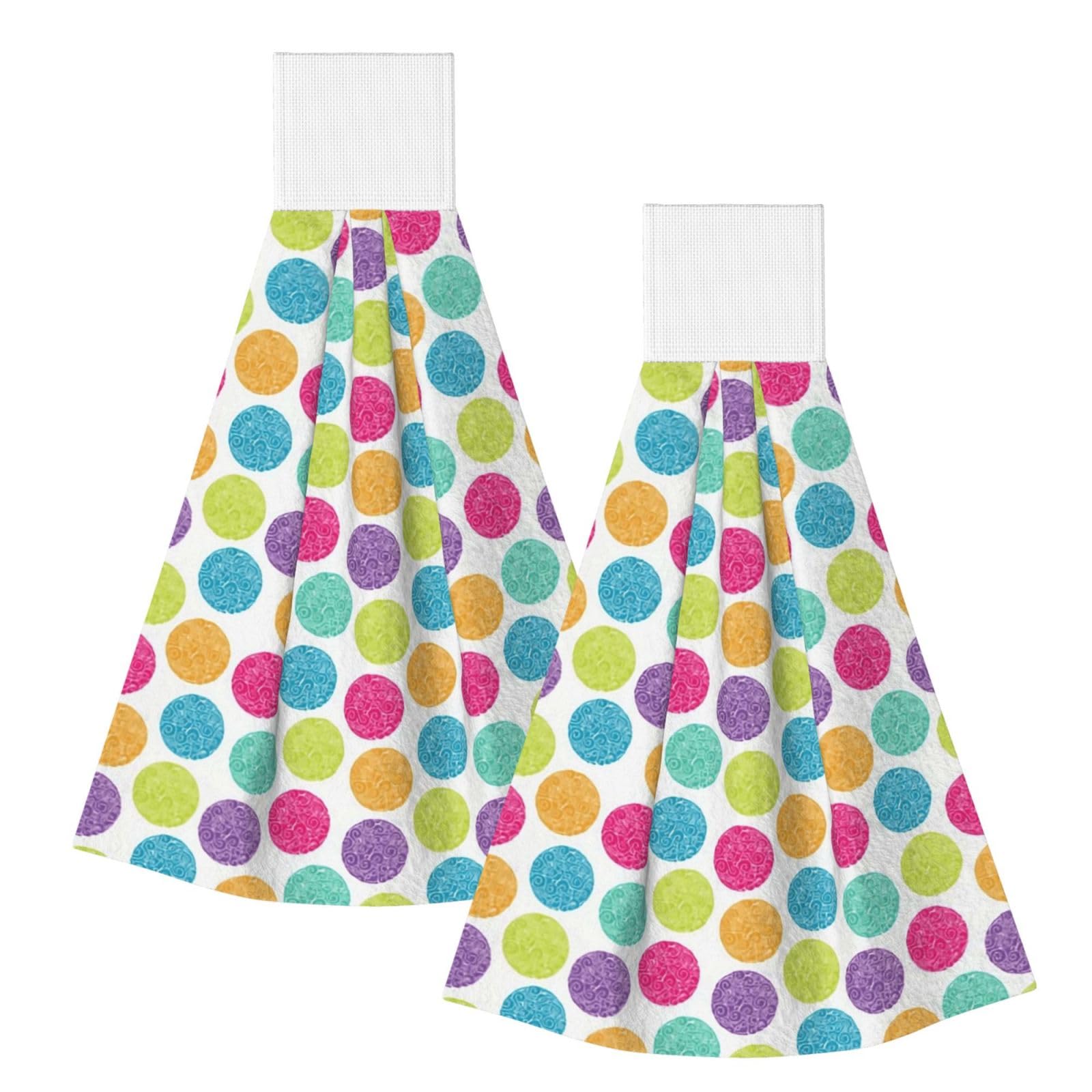 DOPKLNA Bright Polka Dot Colorful Polka Dot, 2 Pcs Hanging Coral Fiber Hand Towels for Bathroom, Absorbent Kitchen Towels