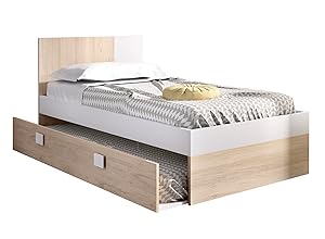 DEKIT GRUPO RIMOBEL Dina - Cama de 90X190 con Arrastre - Natural/Blanco - 79 x 97 x 196