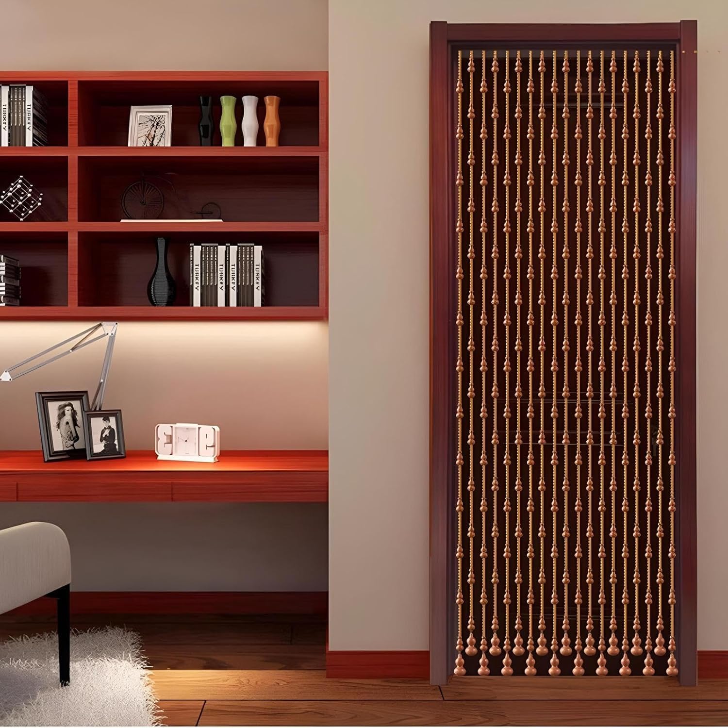Tenda con perline in legno, senza trapano, perline di cristallo decorative per finestre e balconi, facile da installare, divisorio per soggiorno e porta