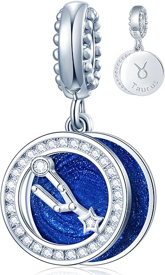 Zodiac Sign Charms for Charm Bracelets - 925 Sterling Silver Necklace Pendants, 12 Constellation/Horoscope Star Dangle - Dangling Birthstone Beads, Birthday Gifts for Women/Men.
