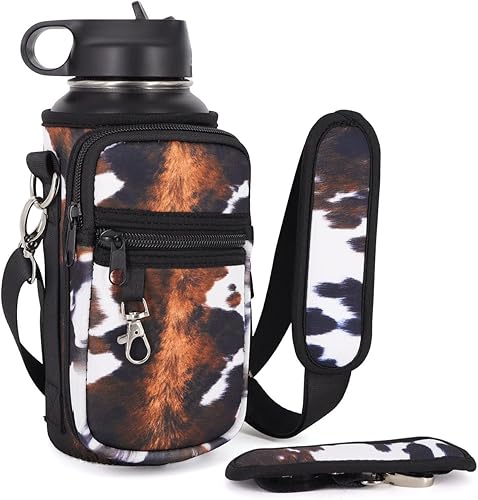 AJLTPA Soporte para botella de agua de 32 onzas, 40 onzas, 64 onzas, funda cruzada aislada para botella de agua con correa acolchada y 2 bolsillos