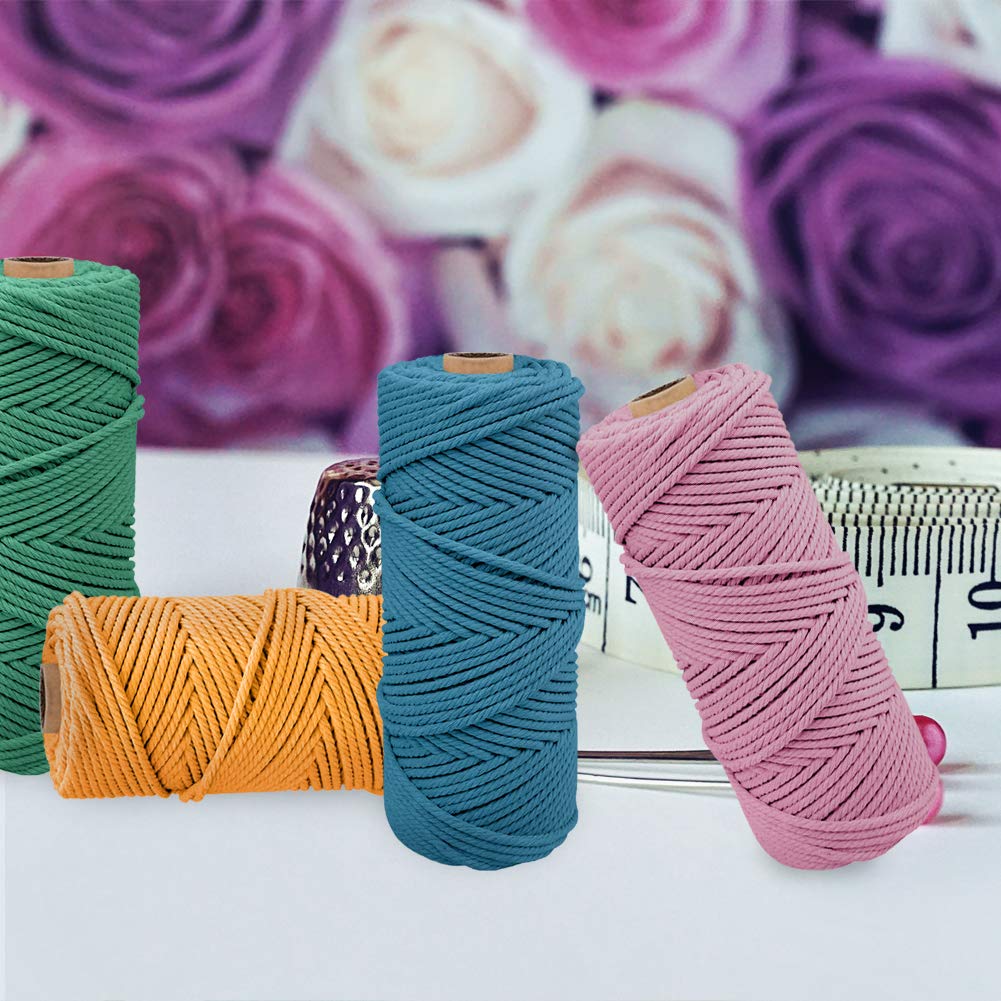 JeogYong 4pcs Hilo Macrame 2mm x 100m Macrame Cuerda Cordel Algodon Natural Cordones para Colgante de Pared, DIY Artesanía, Colgador de Plantas, Aros para Atrapasueños, Tapices, Colgar Foto (C)