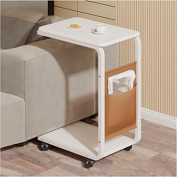 C-Shaped Side Table,with Storage,360 Rotating Tray Space-Saving Coffee Snack and Bed End Table,for Living Room Bedroom Bedside Couch,Stable,Space Saver,Easy AssemblyColorD