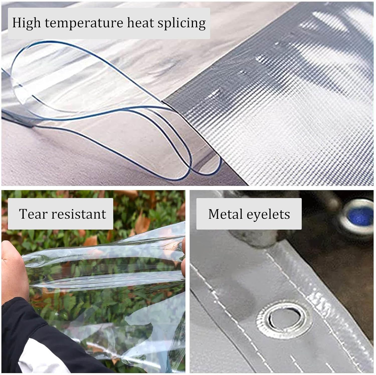 Gazebo Grey Transparent Tarpaulin Side Panels,Outdoor Pvc Clear Waterproof Tarp Curtains With Zip,Garden Pergola Porch Carport Weatherproof Partition Curtains,With Grommets,L×H-1.1×2.3m(3.6*7.5ft)