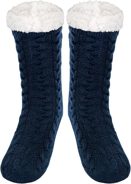 SIMIYA Slipper Socks Mens Christmas Fluffy Socks Xmas Thermal Socks Bed Socks Novelty Warm Funny Socks Cozy Fleece-lined Winter Non Slip Santa Socks with Gel Grips