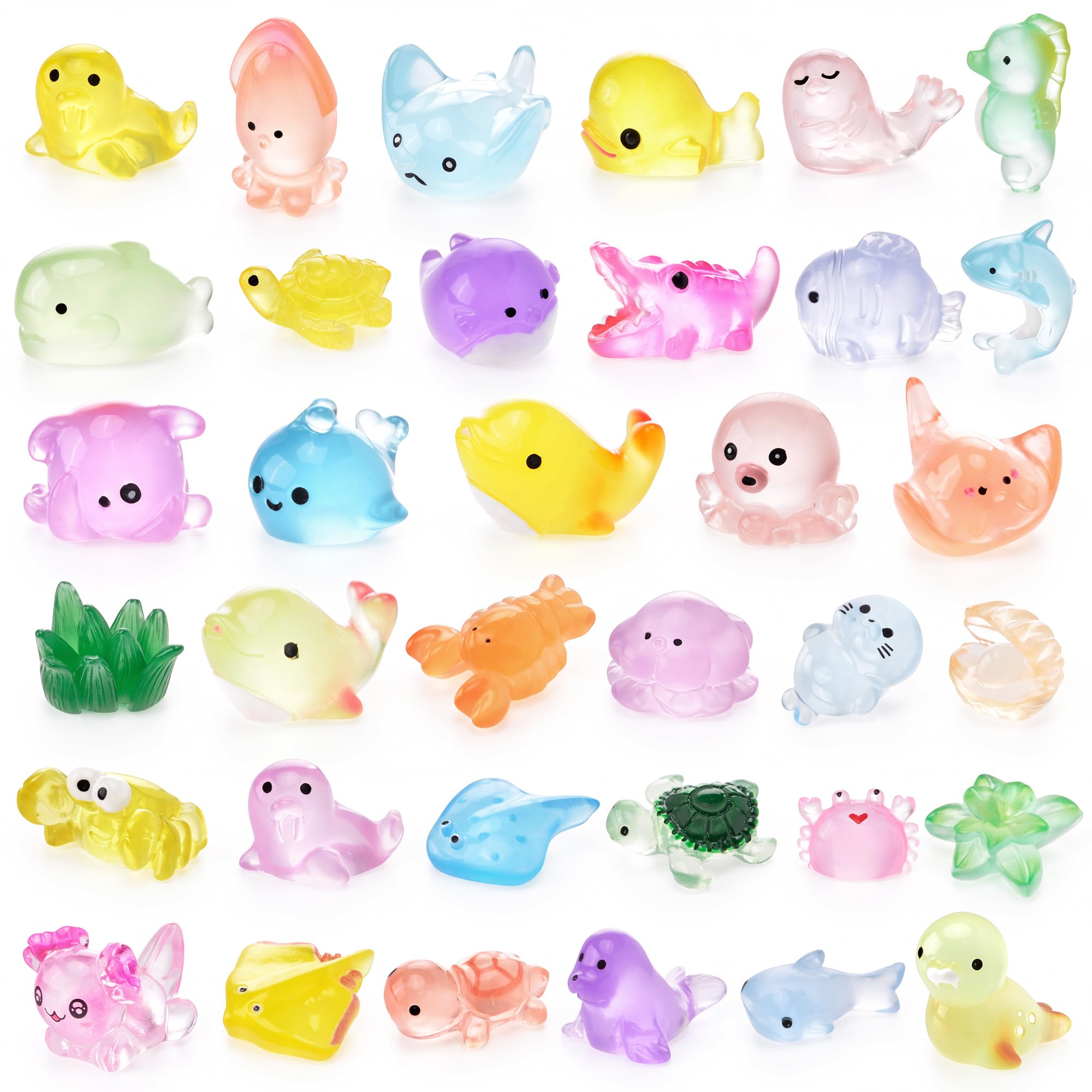 FEXIA 35pcs Mini Ocean Resin Animals Tiny Figurines for Fish Tank Decor