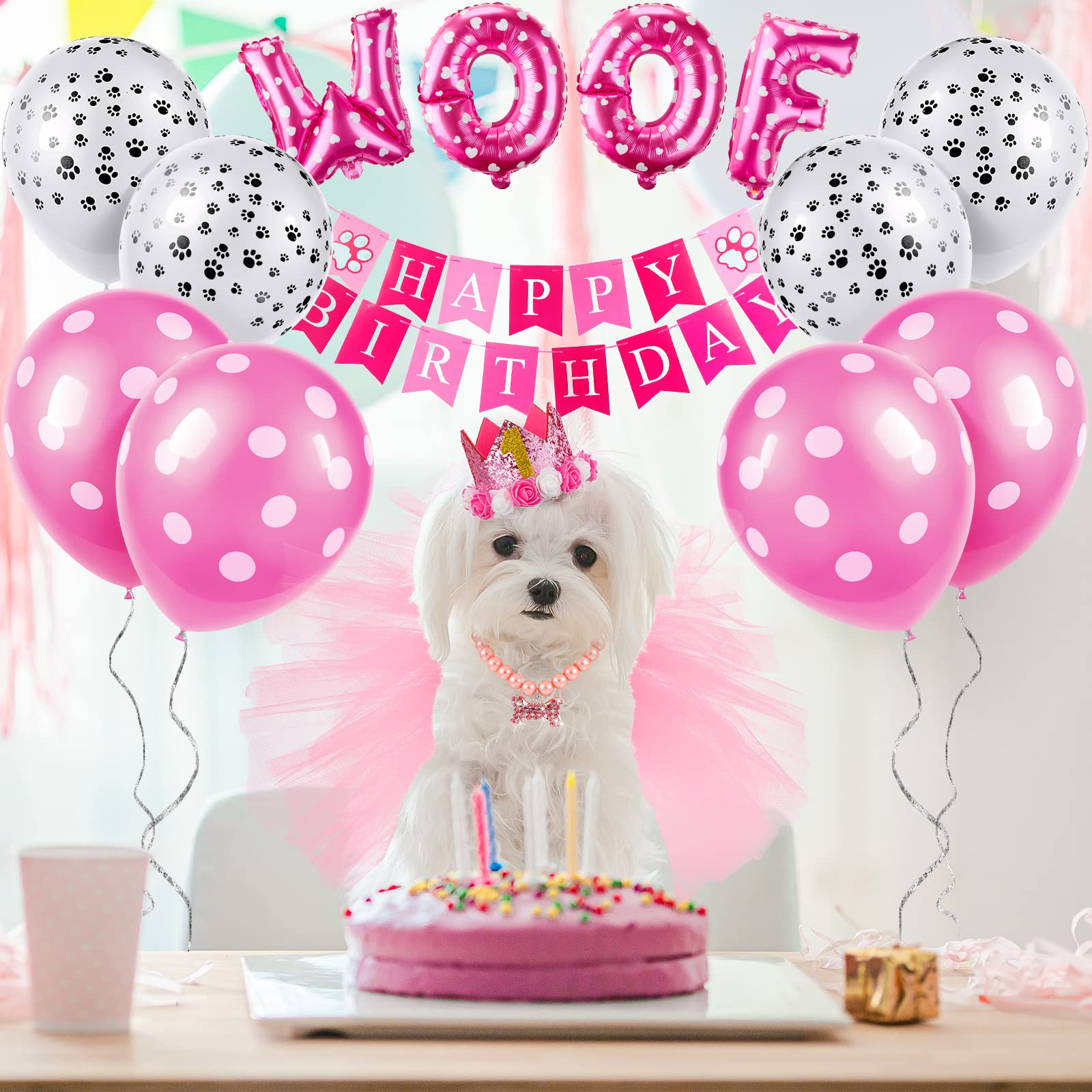 Hunde-Geburtstagsparty-Set – 13-teilig Mit Tutu-Rock, Krone, Banner & Luftballons (rosa)