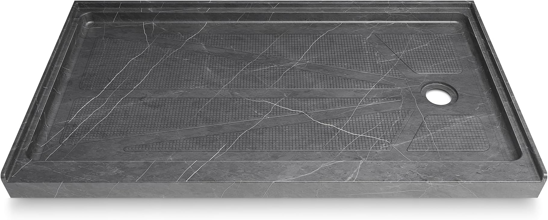 CKB 60" L x 30" W Shower Base, Single Threshold, Right Drain with Slip Resistant Textured Surface, Marble Grey Acrylic Shower pan