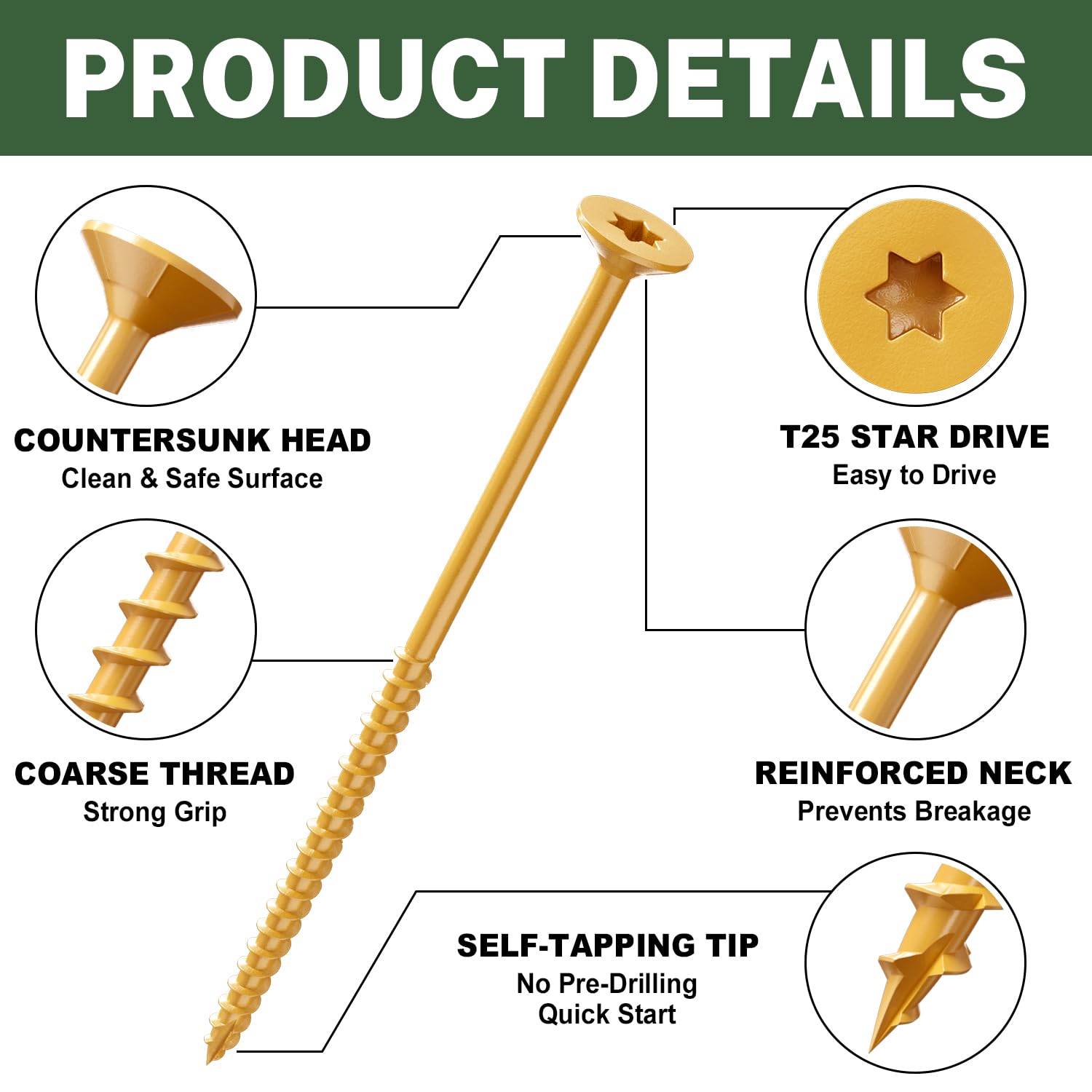 LIONMAX Deck Screws 4 Inch, Wood Screws #10 x 4, 300 PCS, Rust Resistant, Exterior Epoxy Coated, Outdoor Decking Screws, Torx/Star Drive Head Deck Screw, T25 Star Bit Included, Tan