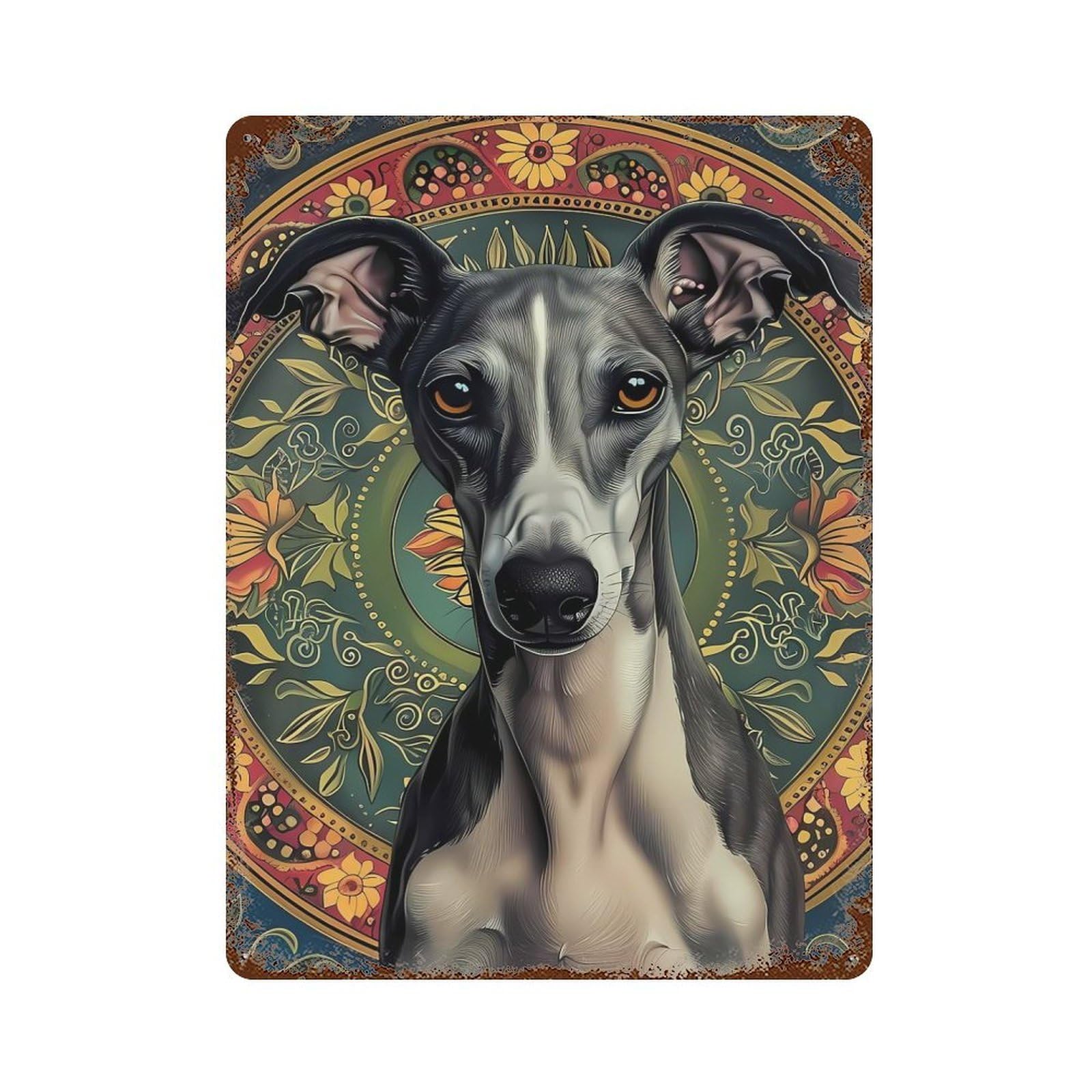 Mandala Greyhound Rusty Metal Tin Sign 15.7"x11.8", for Shed, Workshop And Garage Wall Decor, Shabby Chic Decor