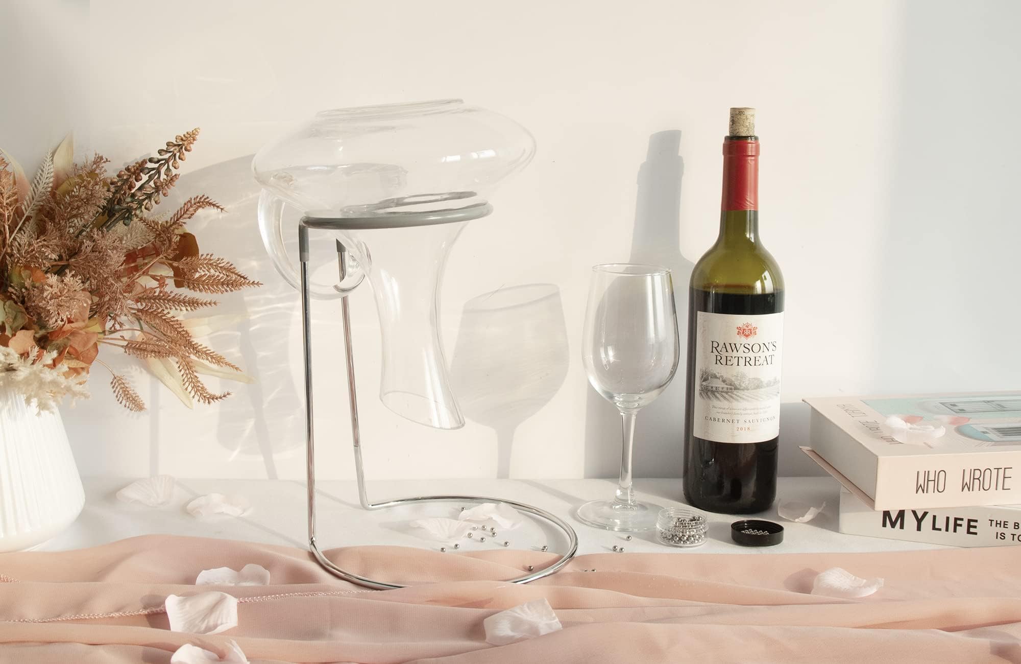 Support de séchage avec revêtement en caoutchouc pour éviter les rayures, égouttoir pour carafes à vin à fond standard, brosse de nettoyage et perles de nettoyage