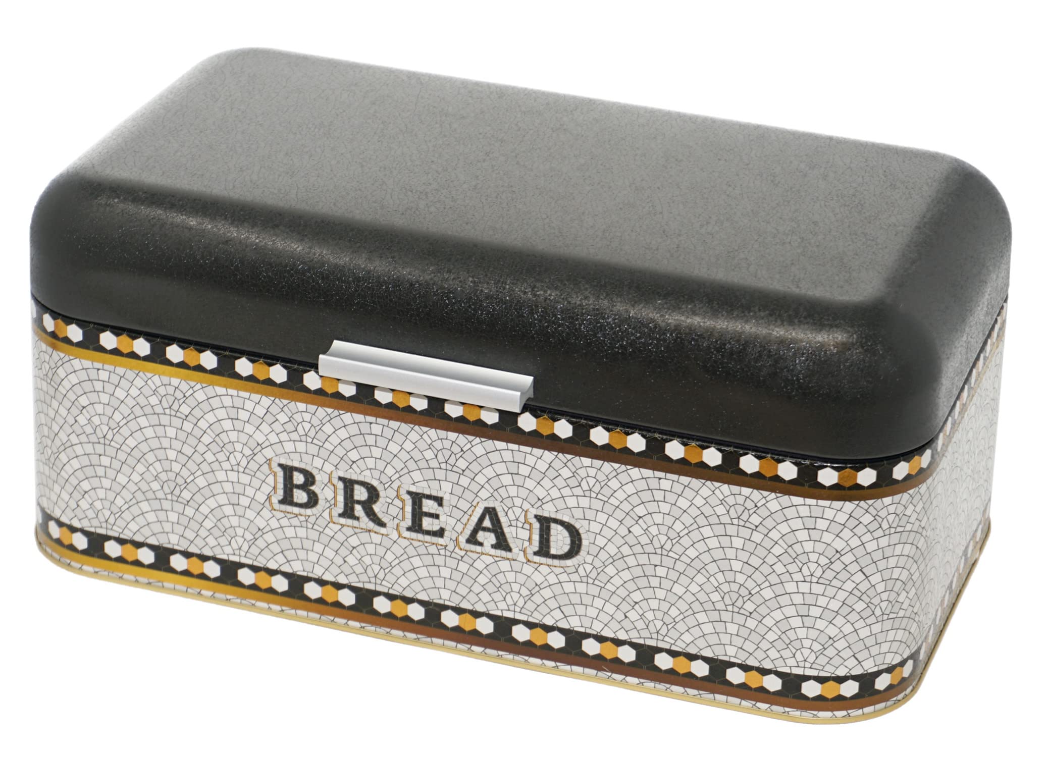 Lashuma Panera de metal gris mosaico, caja de pan grande, recipiente con solapa, 36 x 21 cm