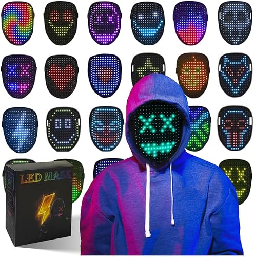 Máscara LED COKOTEE con detección de gestos, luz LED, máscara facial iluminada para disfraz, cosplay, fiesta de disfraces, Halloween