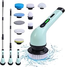 HUIOP épurateur électrique,Épurateur électrique sans fil, 9 têtes de nettoyage de rechange, brosse de nettoyage de douche étanche IPX6 à double vitesse avec bras d'extension pour salle de bain, baigno