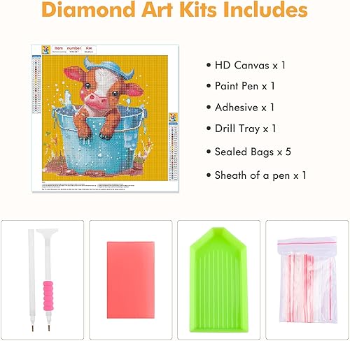 Miniatura 5 de MOGTAA Kits de pintura artística de diamante de vaca para adultos, kits de pintura de diamantes de vaca colorida para niños principiantes, kits de