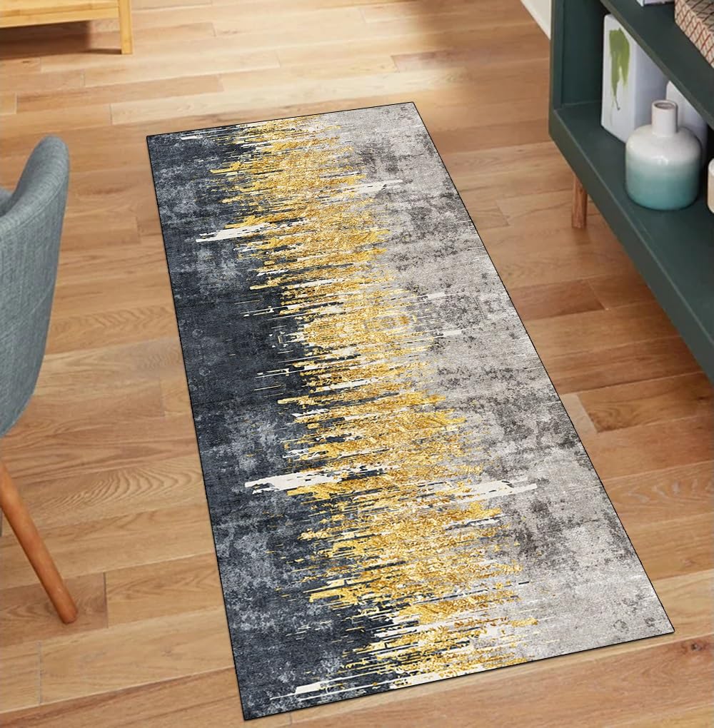 Alfombra de diseño abstracto gris y dorado elegante para decoración del hogar