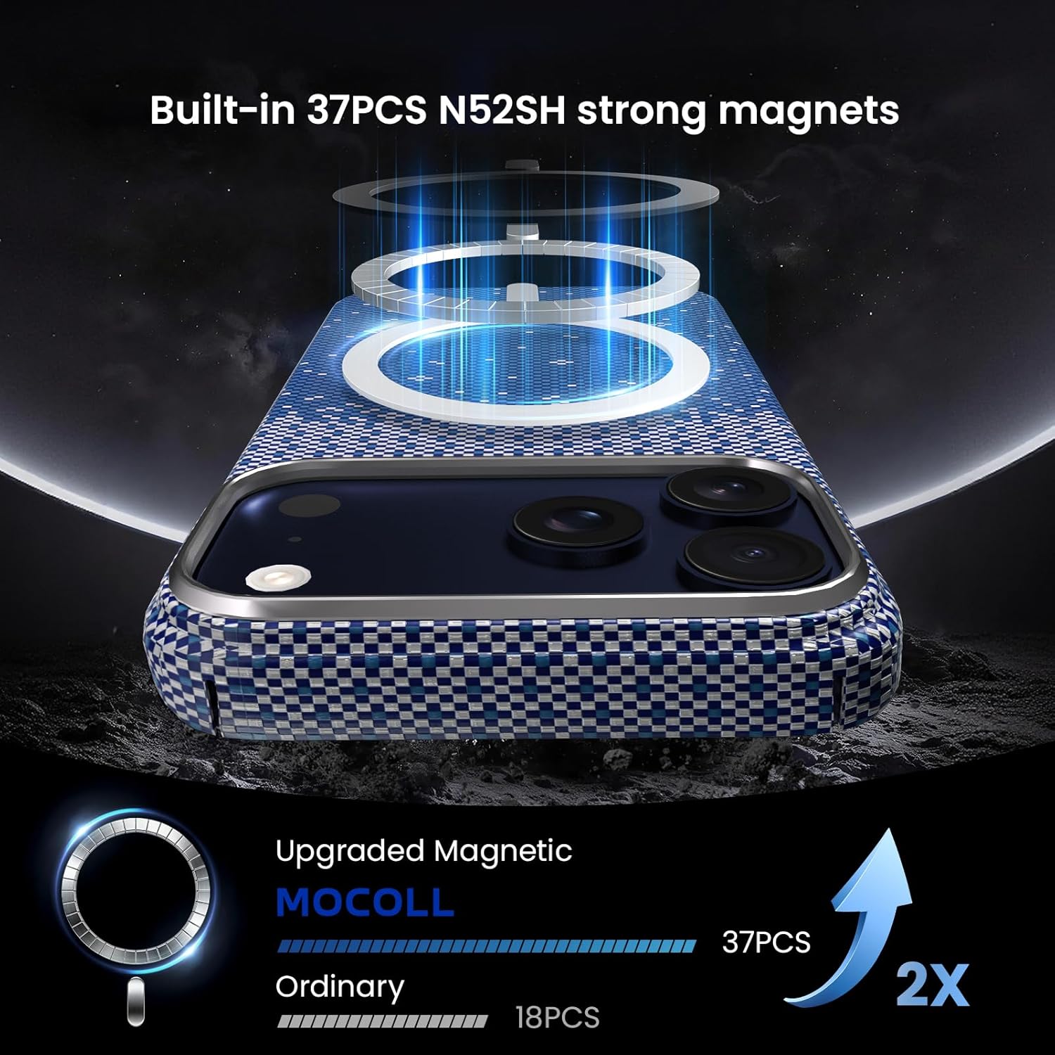 MOCOLL iPhone 17 Pro Case (6.9") – MagSafe Compatible, 36 Strong N52SH Magnets, Military-Grade Drop Protection, Matte Anti-Fingerprint Finish, Blue Kevlar Shockproof Slim Case (iPhone 17 Pro Max)