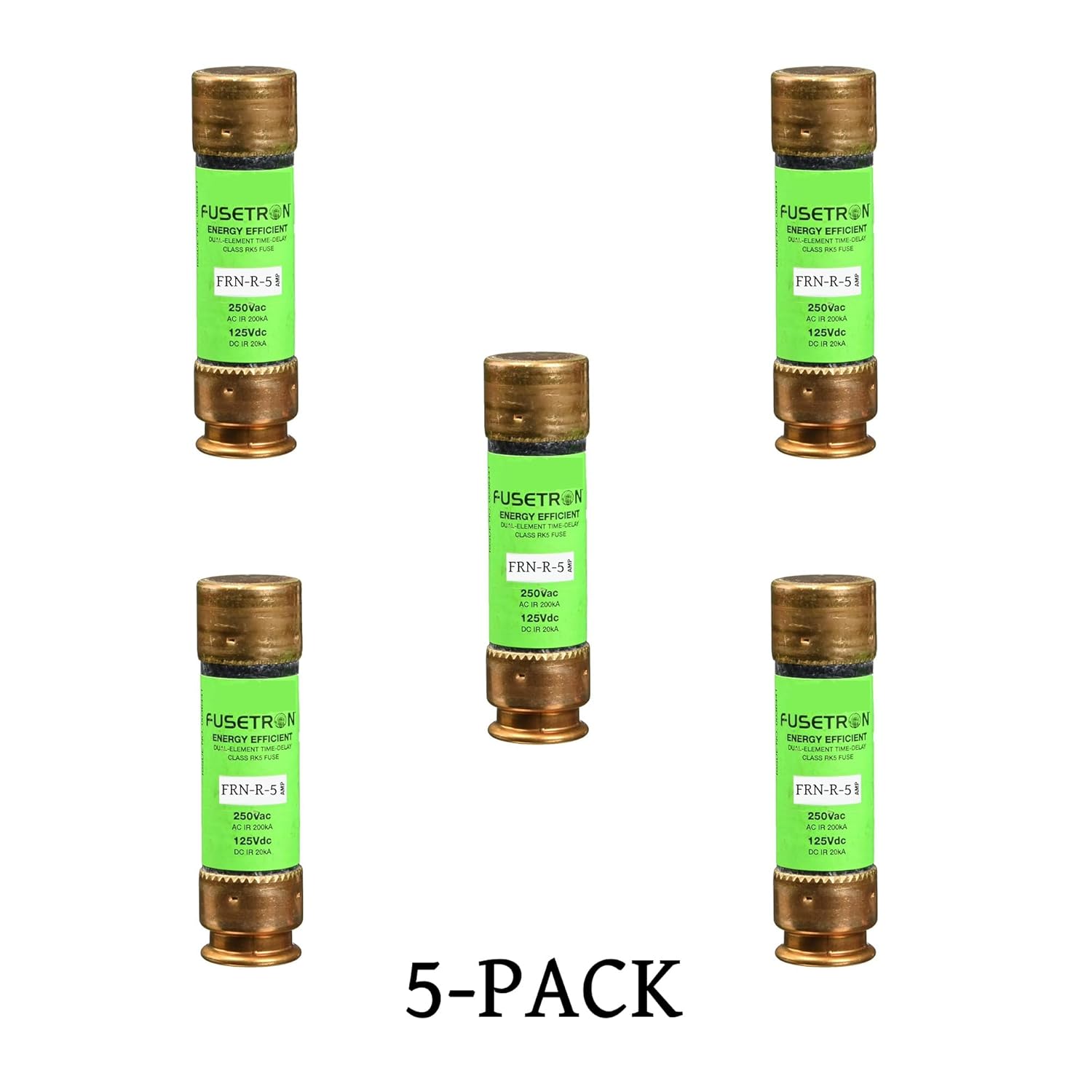 5-Pack New FRN-R-5 FRN-R-5A 250Vac Time Delay Fuse, FRN-R-5A Current Limiting Class RK5 Fuse