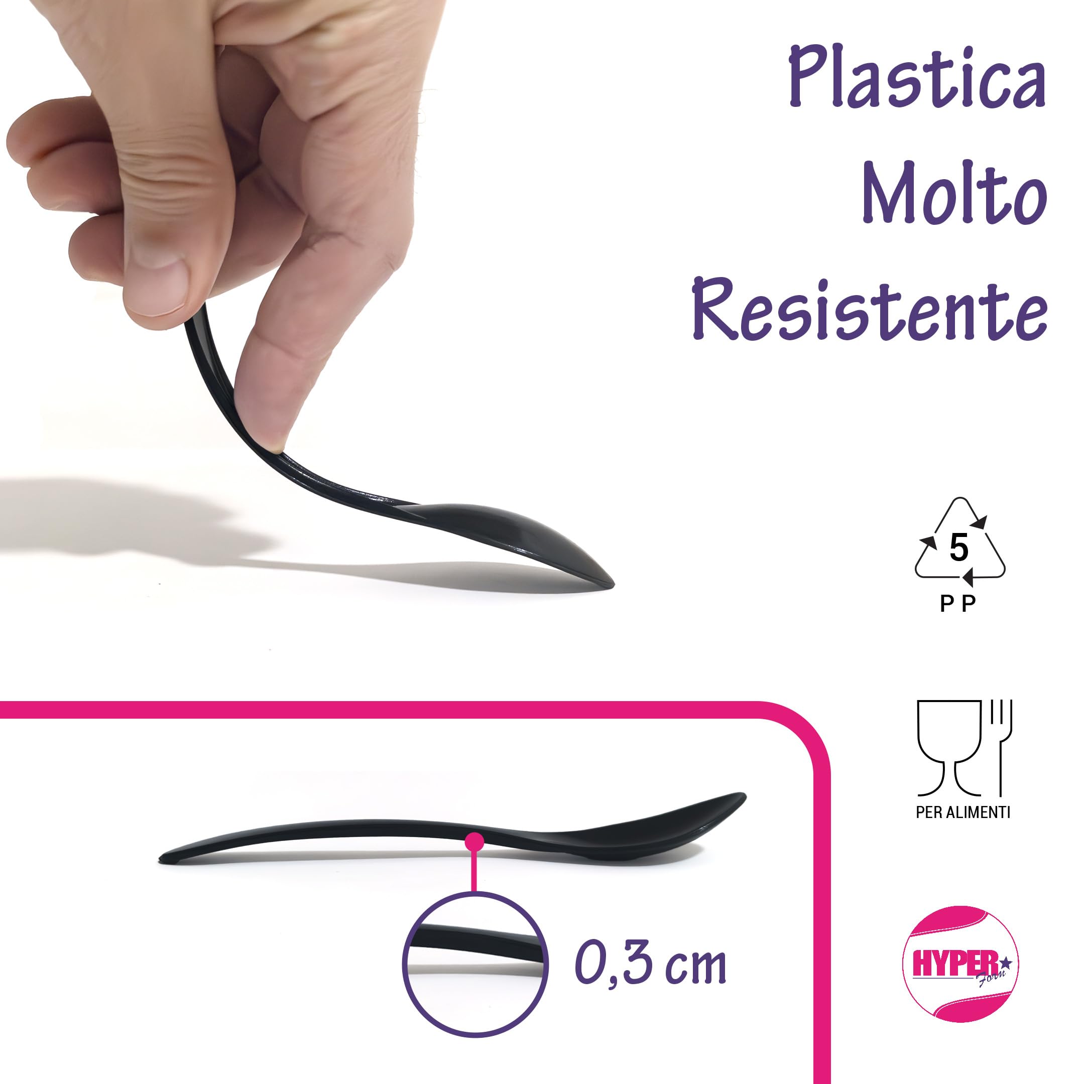 Cucchiaini in Plastica Nera Riutilizzabili 300 pezzi 1 KG