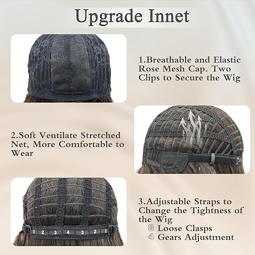 Miniatura 5 de VERNA Peluca larga marrón con flequillo, pelucas de cabello castaño de 26 pulgadas de largo para mujer, peluca rizada marrón de aspecto natural,