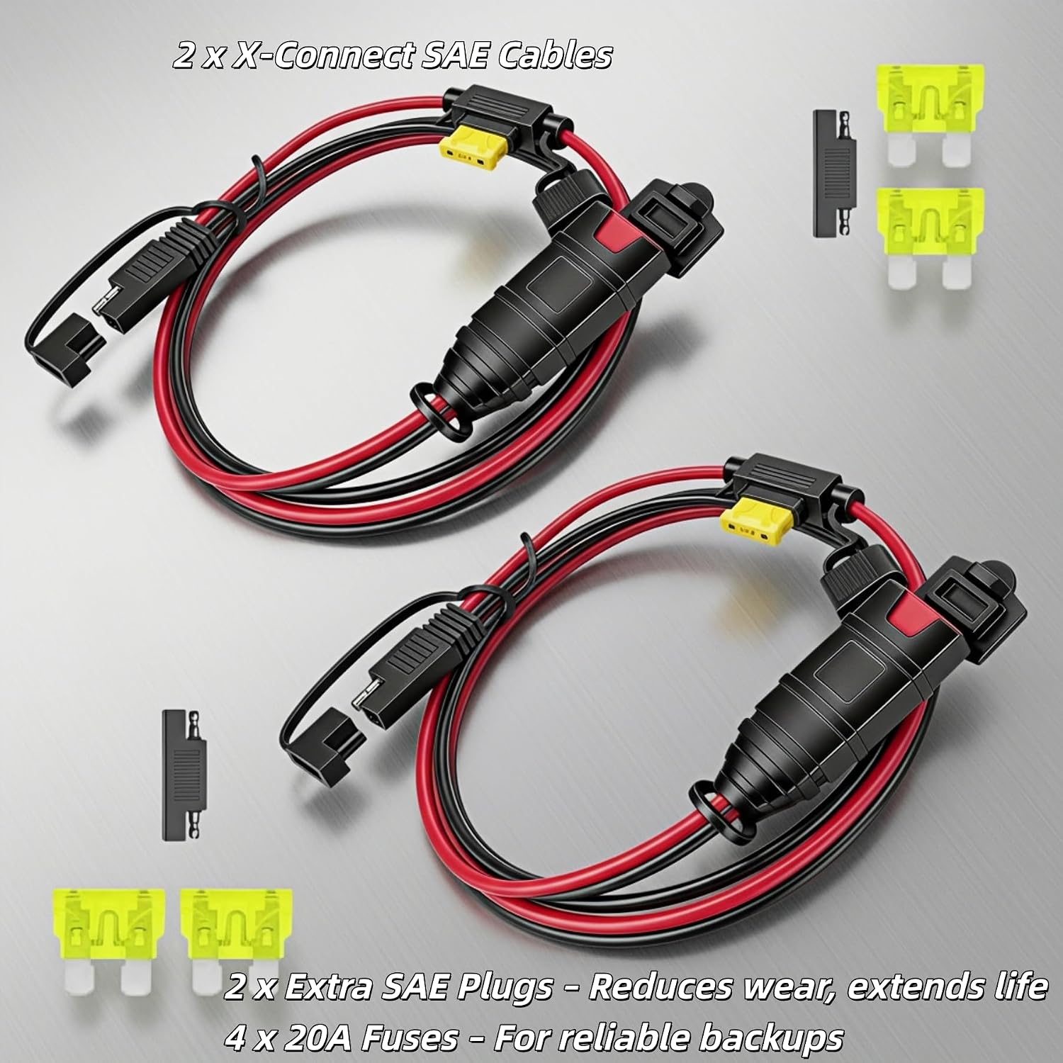 2 Pack X-Connect SAE Adapter fit for GC009 NOCO Battery Charger Accessories,with SAE Polarity Reverse Adapter and 20A Fuse, 14AWG, to Quick Connections Already on Motorcycles, Cars, ATVs and UTVs