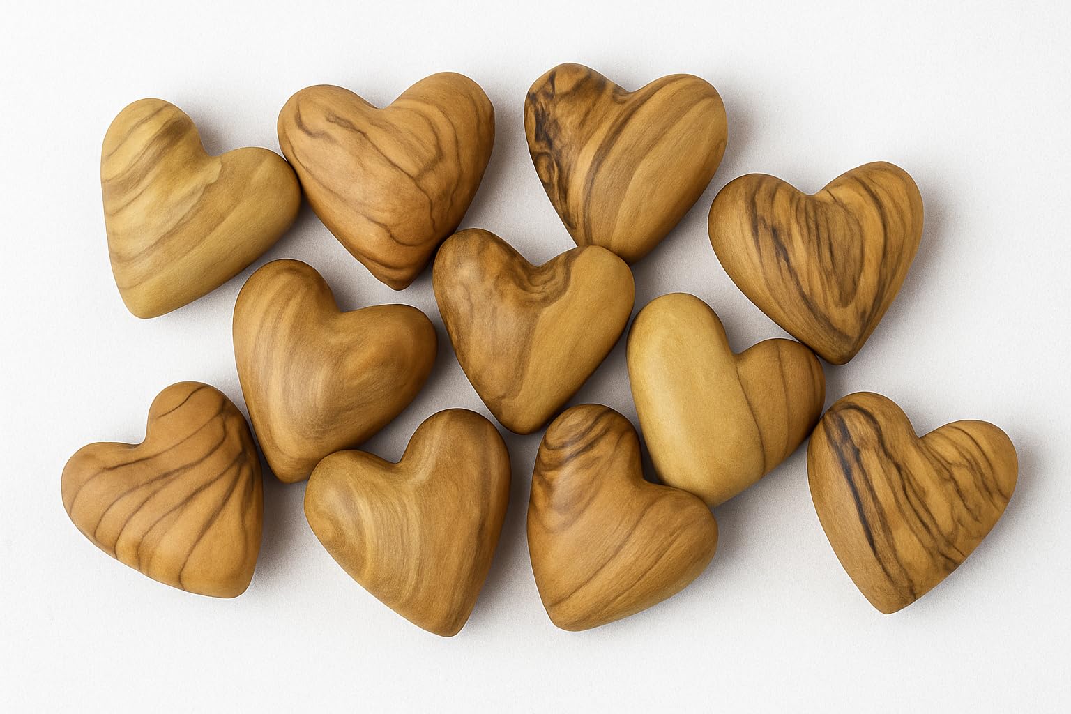 Zuluf Set mit 10 Olivenholz-Herzen, 4,3 x 3,8 cm, Großpackung, handgeschnitzte Holzherzen, Hochzeitsgeschenke, Party-Set, Valentinstag, Schüsselfüller, rustikale Heimdekoration, handgefertigt in