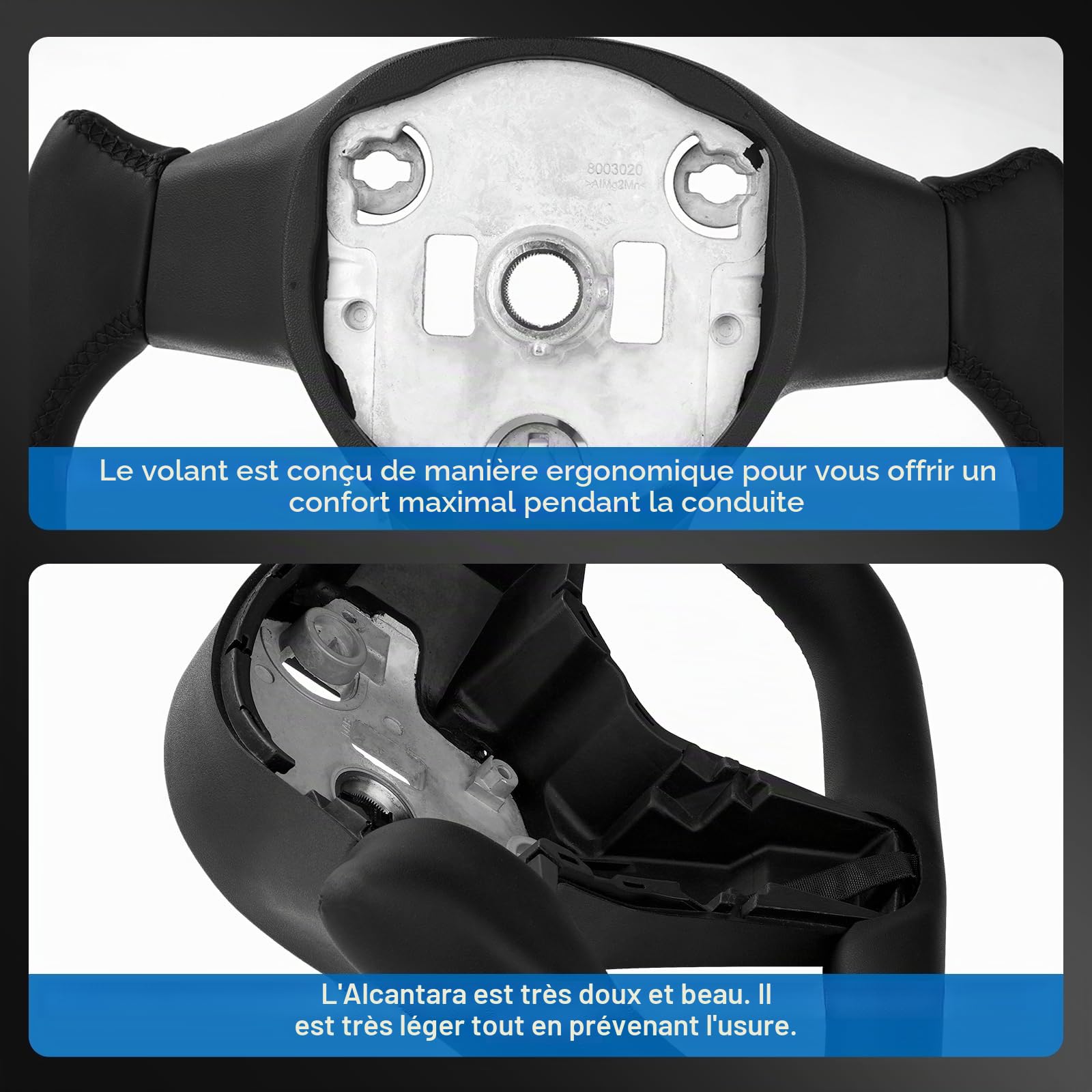 Volant modifié chauffant personnalisé pour ModelY/3, cuir noir
