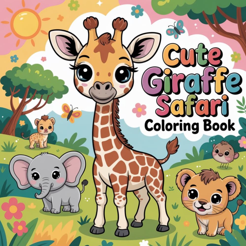 Cute Giraffe Safari Coloring book: giraffe wild animal relaxation women coloring book, tall giraffe stress relief kids color book, giraffe savanna ... spotted giraffe relaxation adults color book
