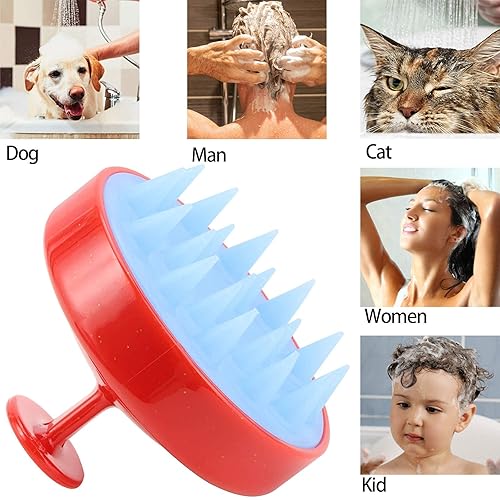 Miniatura 2 de Tecbeauty Cepillo exfoliante de silicona para el cuero cabelludo, 2 unidades, para eliminar la caspa, rojo bebé azul