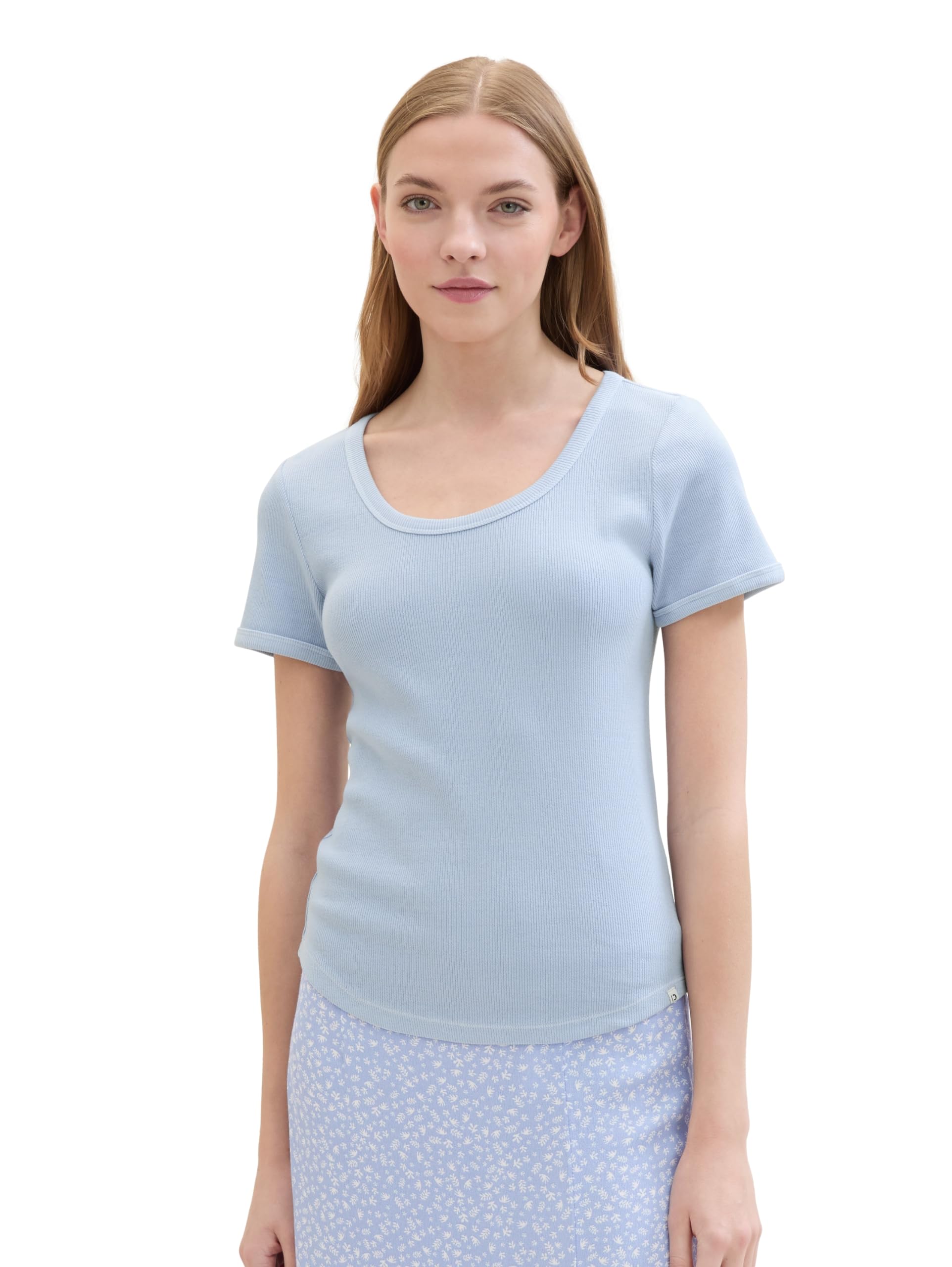 TOM TAILOR Denim Women's Basic T-Shirt with Rib, 17451 - Dusty Cornflower, L