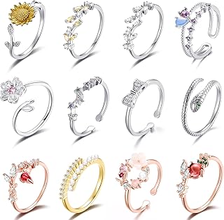TAMHOO 9/12/15/16 Pcs Open Rings Set for Women with Sparkling Cubic Zirconia- Finger Rings