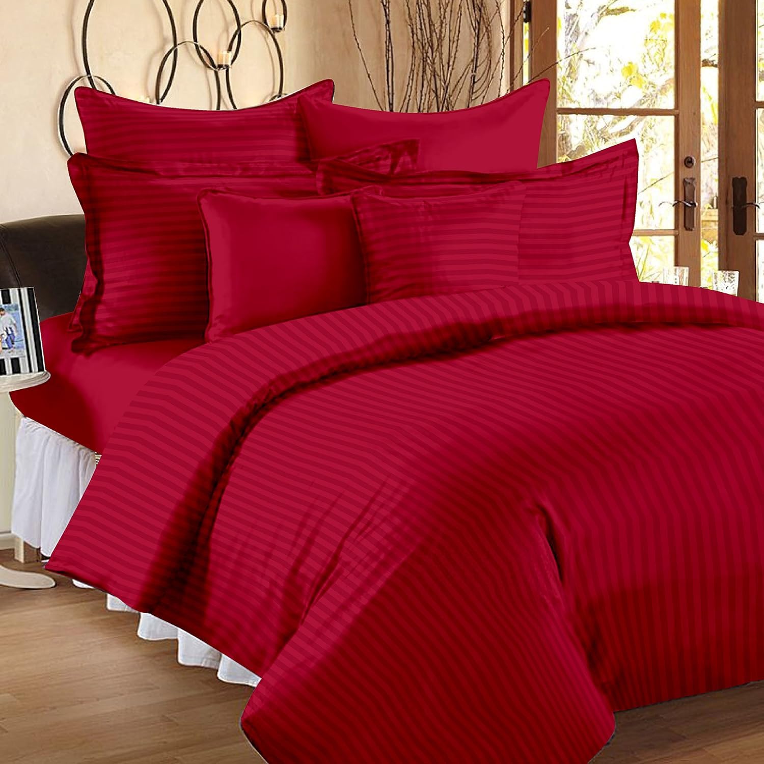 6Pcs Bed Sheet King Size Set With Duvet Cover 220x240 Microfiber Bed Sheets Bedding Set Includes 1 Fitted Sheet, 1 Quilt Cover & 4 Pillows Cases (Cherry Red, 6Pcs Duvet Cover Set- King)
