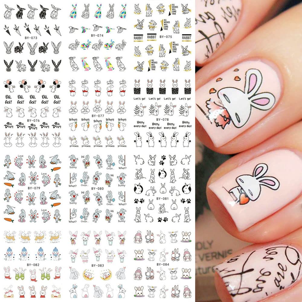 Auiremrti Oster-Nagelsticker Set - 12 Bögen Mit Hasen-Motiven, Selbstklebend Für Gel- & Natur-Nägel