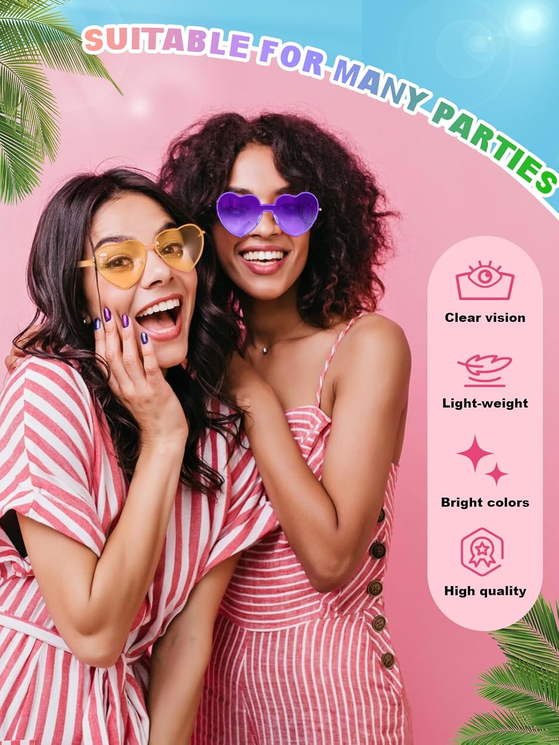 12 Pairs Heart Shaped Sunglasses for Women Colorful Glasses Fun Trendy Transparent Heart Sunglasses Party Favor - Image 2