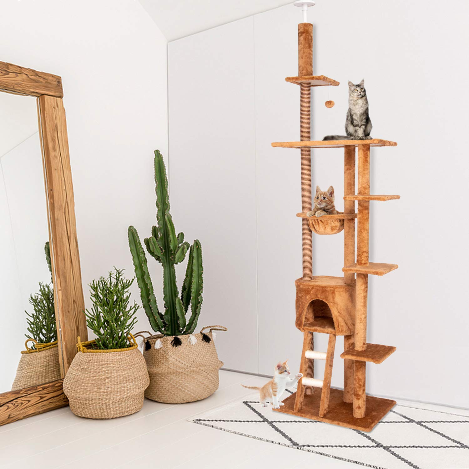 WoodbellmuHeybly Cat Tree and with Tower HCT Plush Cat Padded Basket