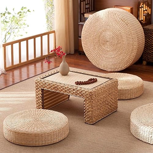 Miniatura 4 de Paquete de 2 cojines de suelo de tatami para sentarse, tamaño más grande, acolchados, redondos, con pajilla, para asiento al aire libre (diámetro