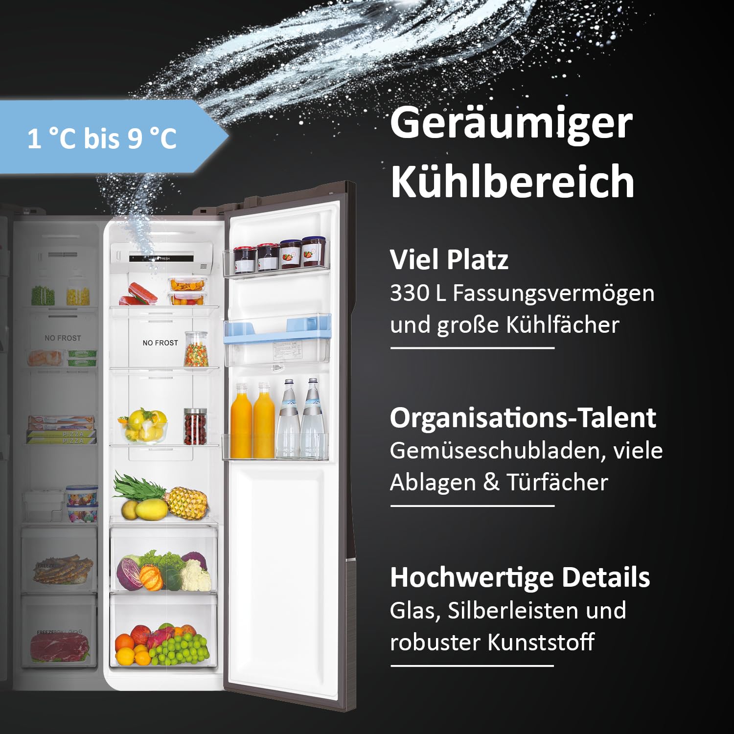 Haier Side-by-Side Kühl Gefrierkombination HSR3918EWPG, freistehend, No Frost I 177,5 x 90,8 x 65,9cm I Side by Side Kühlschrank mit Wassertank, ohne Wasseranschluss I Kühlschrank Side by Side, 521 L | Freistehend, No Frost, 177,5 x 90,8 x 65,9cm, Side by