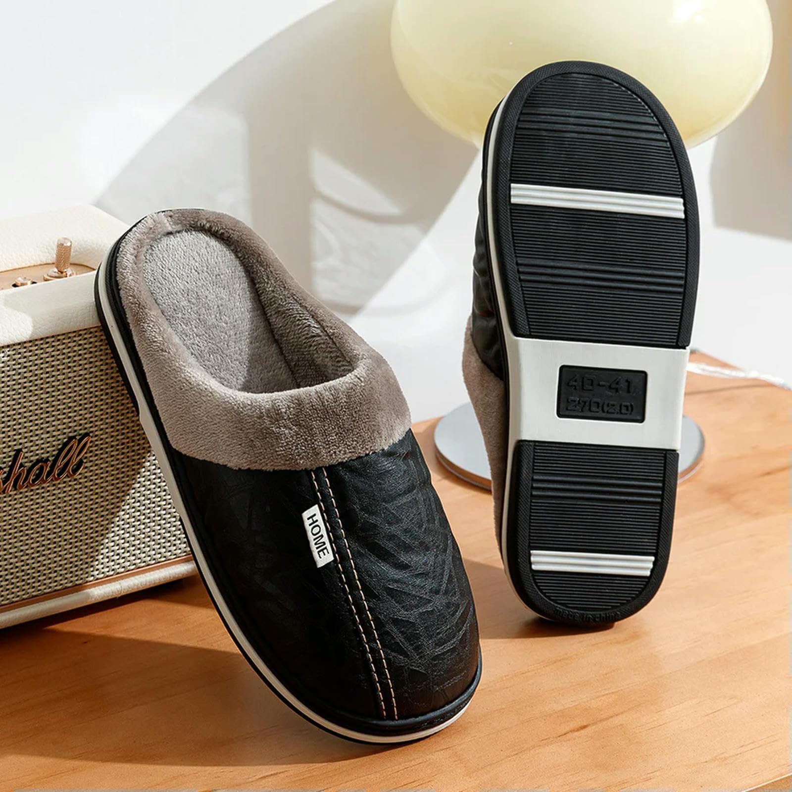 Pantofole di Peluche Uomini Slifori in Pelliccia Impermeabile per Interni Piatto da Uomo Inverno Inverno in Cotone Casa in Cotone