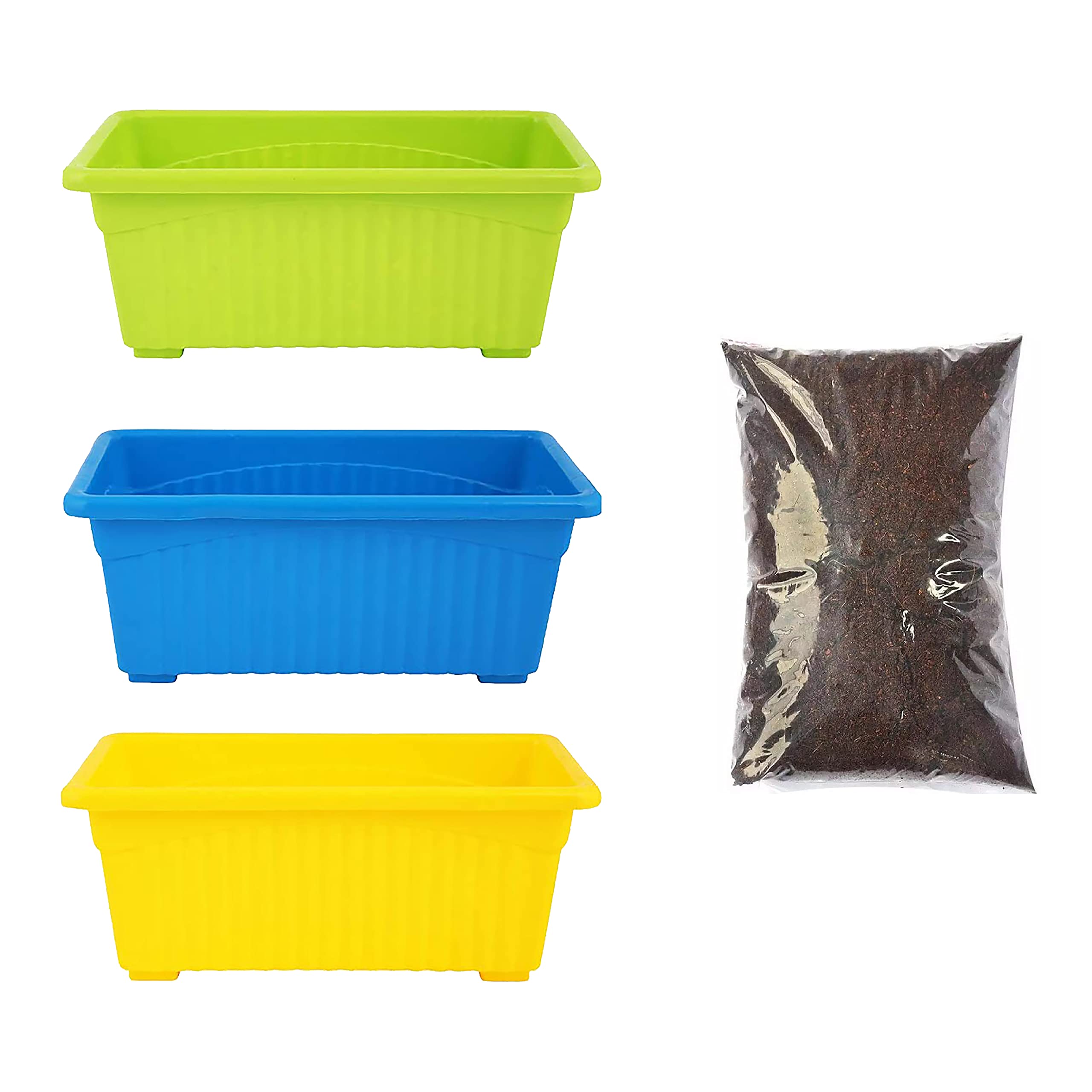 Mr. Carve Rectangular Plastic Pots for Plants | 14 x 7 x 5.5 inch | Window Planters Pack of 3 + Neem Cake Fertilizer 1 Kg (B0BXDMLN17) Amazon Price History, Amazon Price Tracker