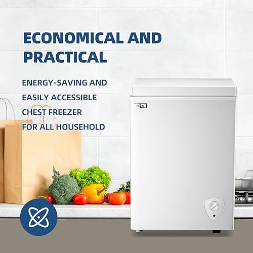 Miniatura 6 de Congelador de pecho de 3.5 pies cúbicos pequeño congelador profundo puerta superior mini congelador con cesta extraíble, bajo ruido, 7 temperaturas