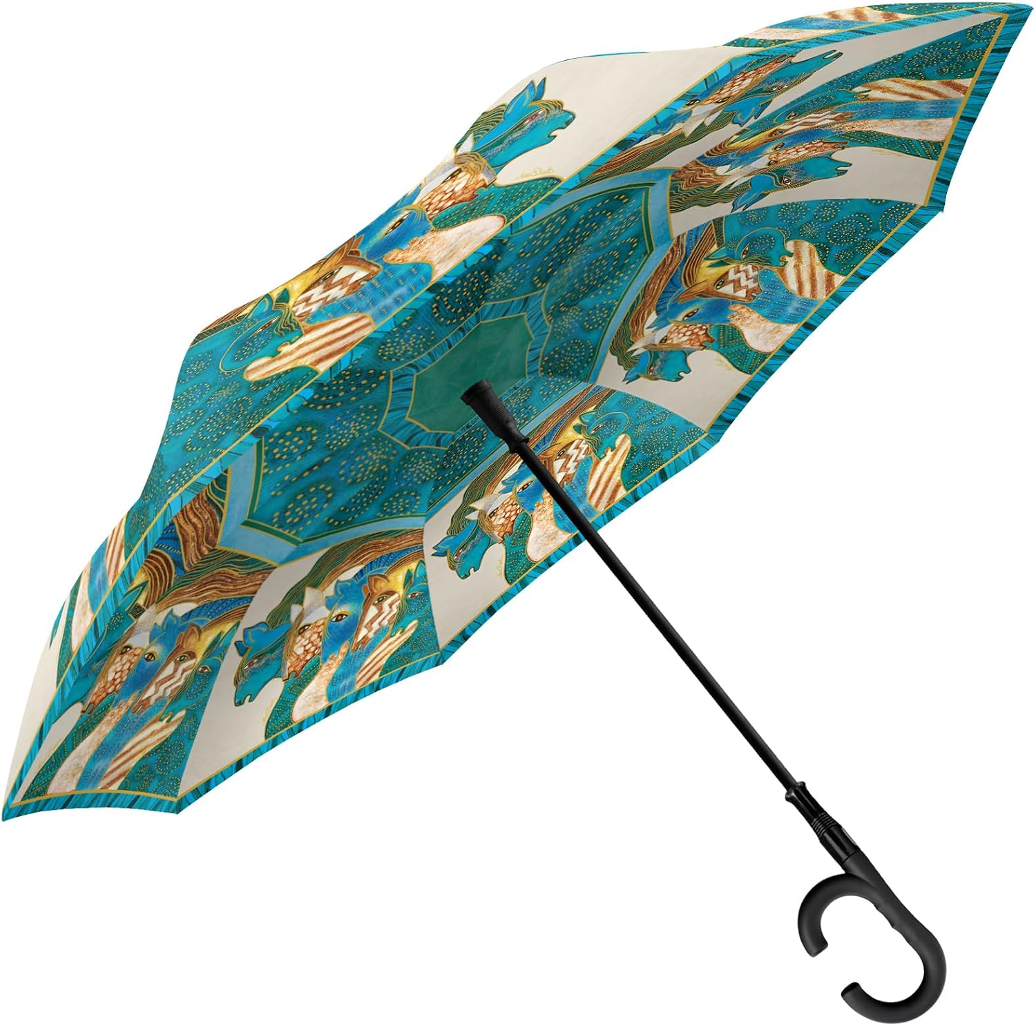 RainCaper Laurel Burch Reverse Inverted Windproof Reverse Opening Upside Down Umbrella with C-shaped Handsfree Handle