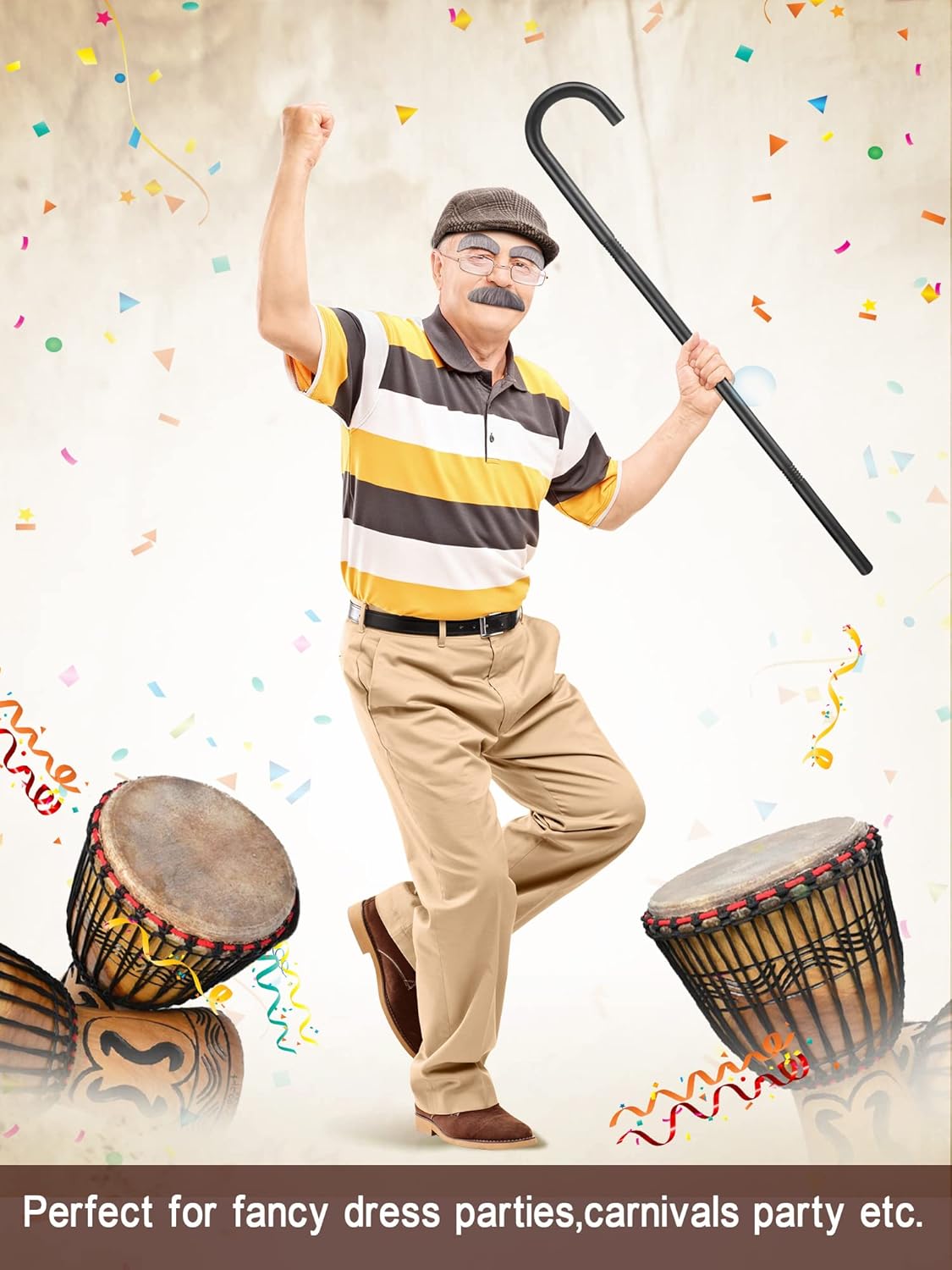 1920s Old Man Costume Grandpa Accessories Including Beret, Glasses, Mustache, Eyebrows, Plastic Walking Cane Old Man Costume Grandpa Cosplay Set for Kids Boys Girls Adults : Clothing, Shoes & Jewelry