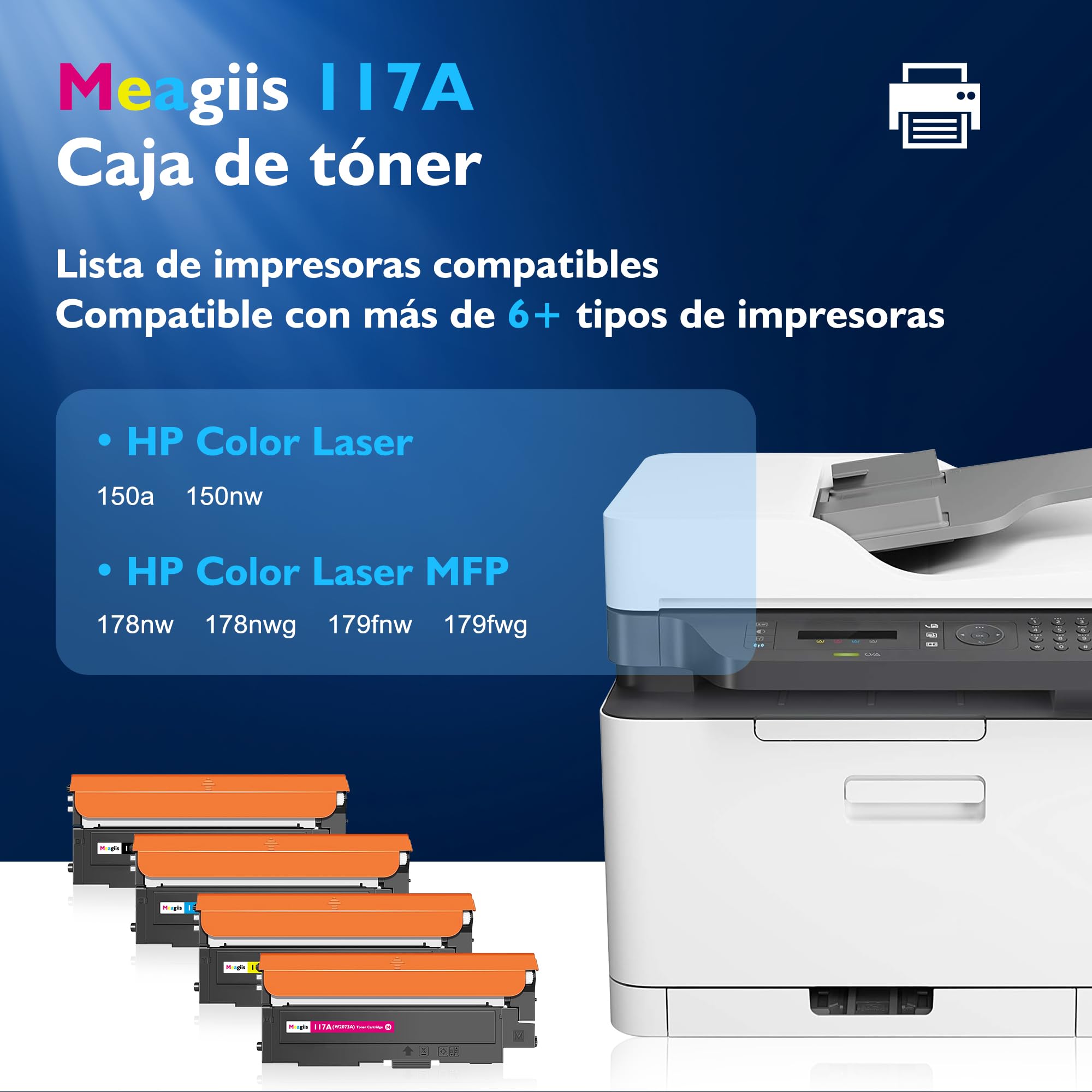 117A Tóner Compatible con HP Color Laser MFP 150nw 178nw 179fnw | Compatible con HP Color Laser MFP 150a 178nwg 179fwg, Chip inteligente integrado, 1 Negro 1 Cian 1 Magenta 1 Amarillo