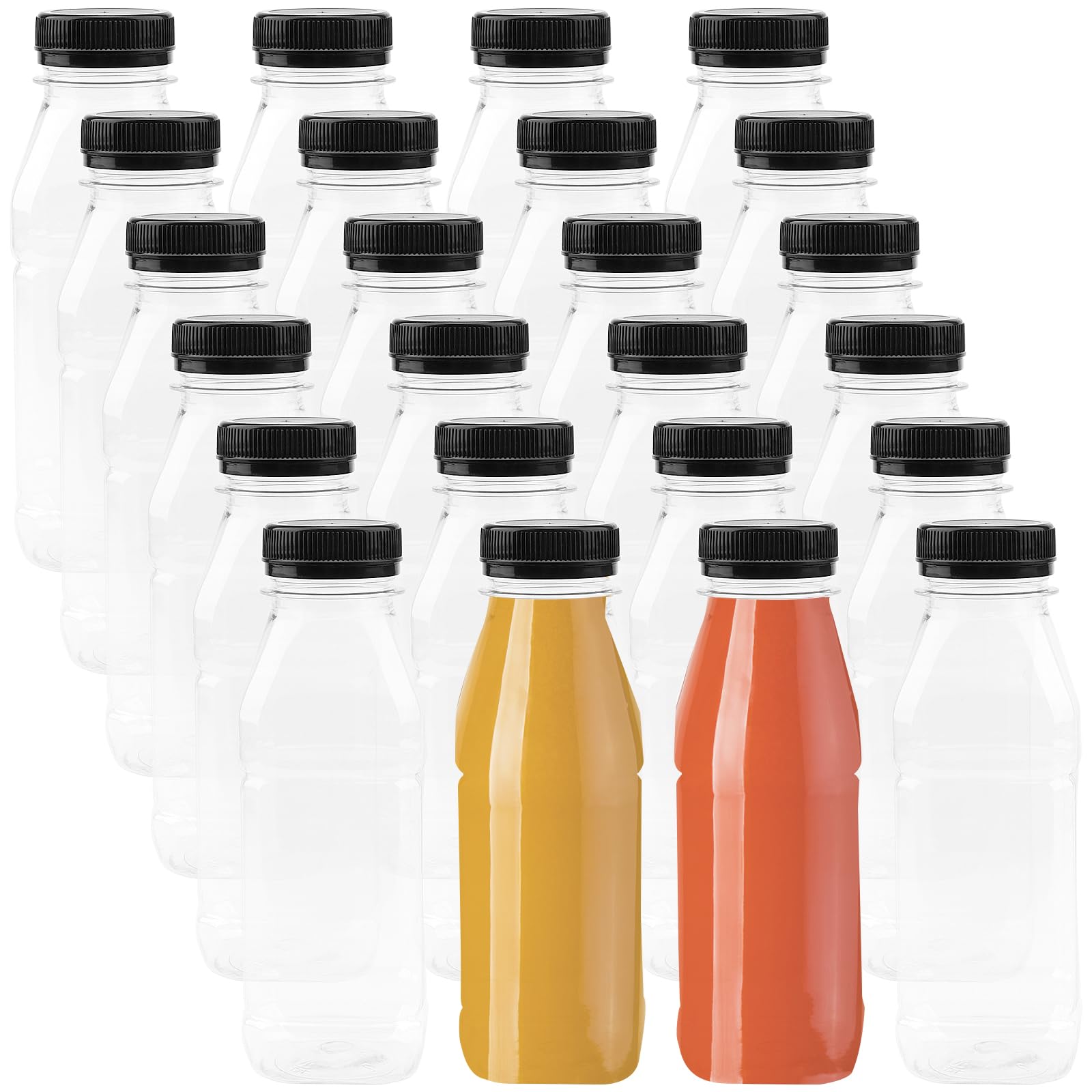 24 bottiglie di plastica trasparente da 350 ml con coperchio nero, contenitori trasparenti riutilizzabili per succhi, bottiglie vuote in PET per succhi, frullati, latte e altre bevande