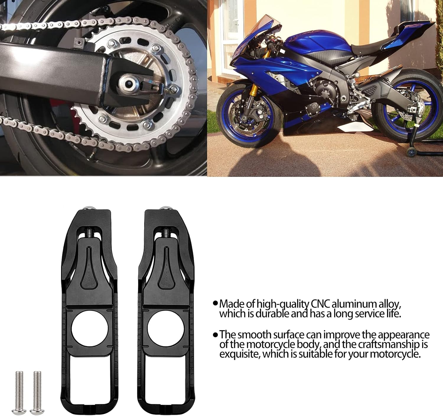 Pair Left Right Chain Adjusters Tensioners, Replacement for YZF R6 2017 2020, CNC Aluminum Alloy Chain Regulator, Accessory with Anodized (D black)