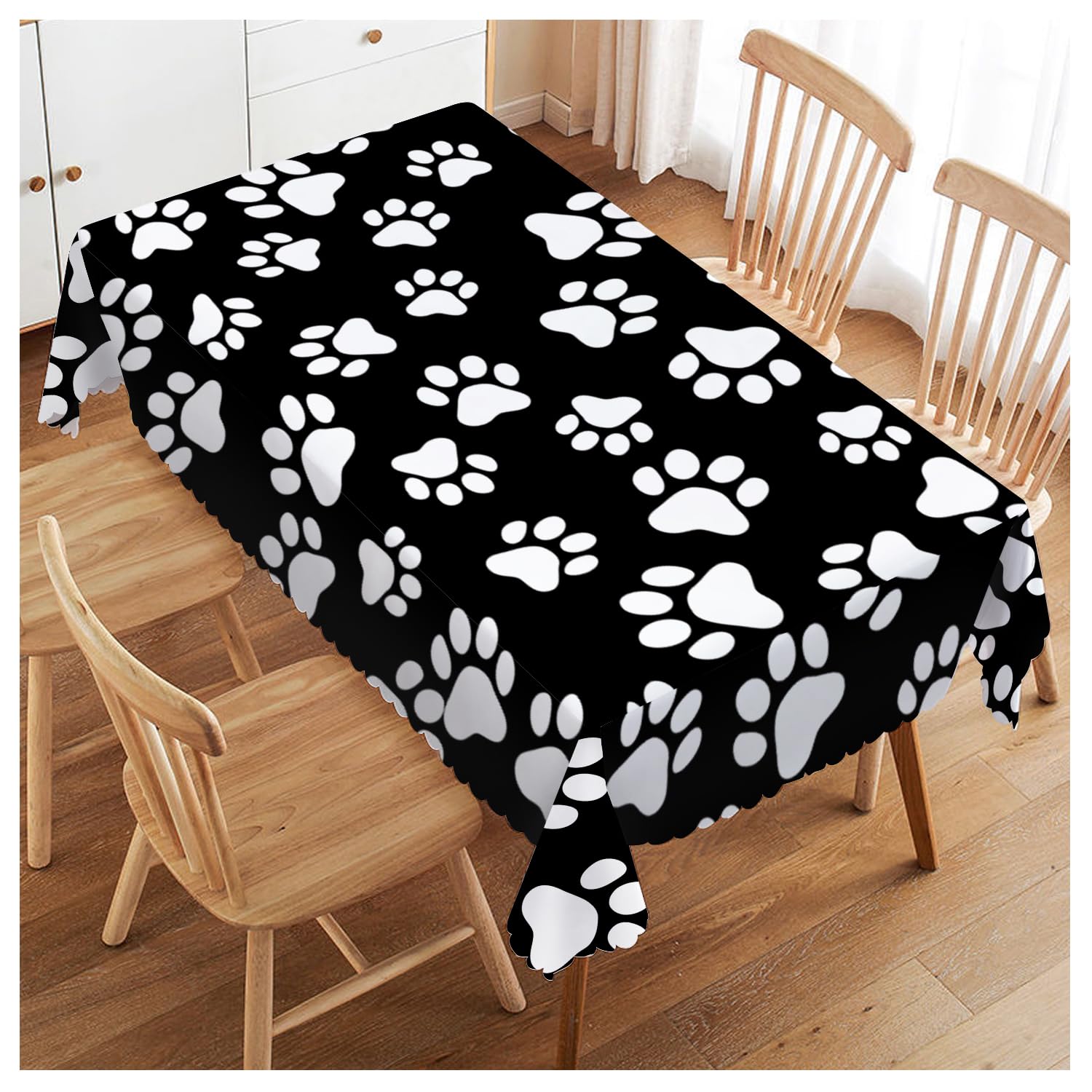 Walmsco Tablecloth Black White dog Paw Decor For Dining Room Kitchen Rectangular Table Cover 132 * 178cm, A035